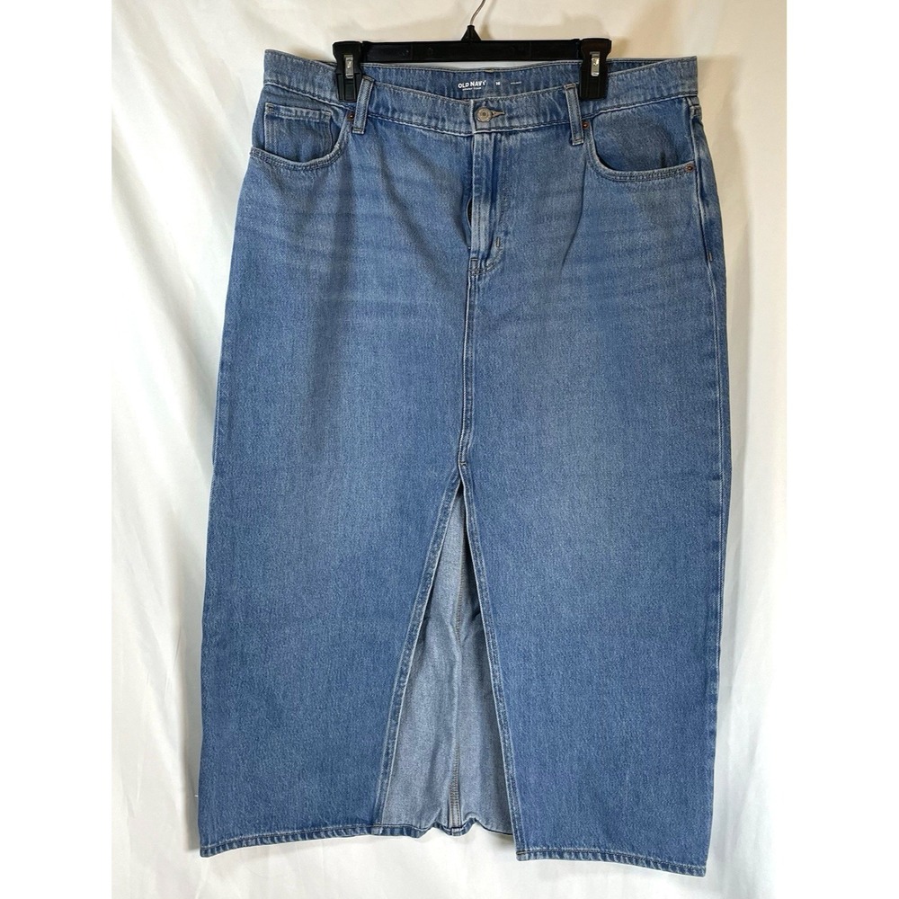 Old Navy Mid Rise drapery denim Skirt Womens 16 Y2K Slit Blue Maxi Light Wash